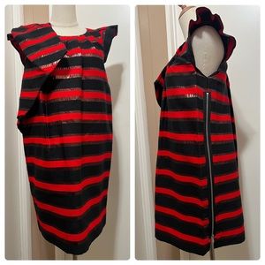 Marc by Marc Jacobs Dress Black Red Metallic Striped XS Exposed Side Zip.